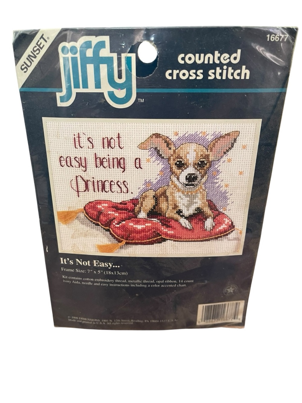Vintage Jiffy Counted Cross Stitch Kit Chihuahua It’s Not Easy Princess